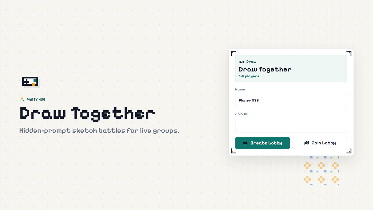 Draw Together browser game lobby with Create Lobby and Join Lobby controls
